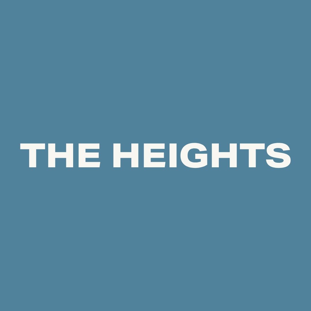 The Heights wordmark logo on a blue background